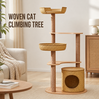 Arbre à chat en rotin personnalisé, tour multi-niveaux pour chat avec paniers en osier et poteaux à gratter en sisal, fabricant OEM ODM