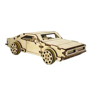 Wooden Classic Car Model Kids 3D Jigsaw Puzzle Games Pull Back Cars Toy Small Vehicle Puzzles