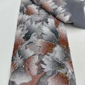 Vestido de Novia de Encaje con Cuentas Aso Ebi Ecológico y a la Moda, Colorido y Brillante, Encaje Francés, 100% Poliéster, Pedido Mínimo - Product Image 1