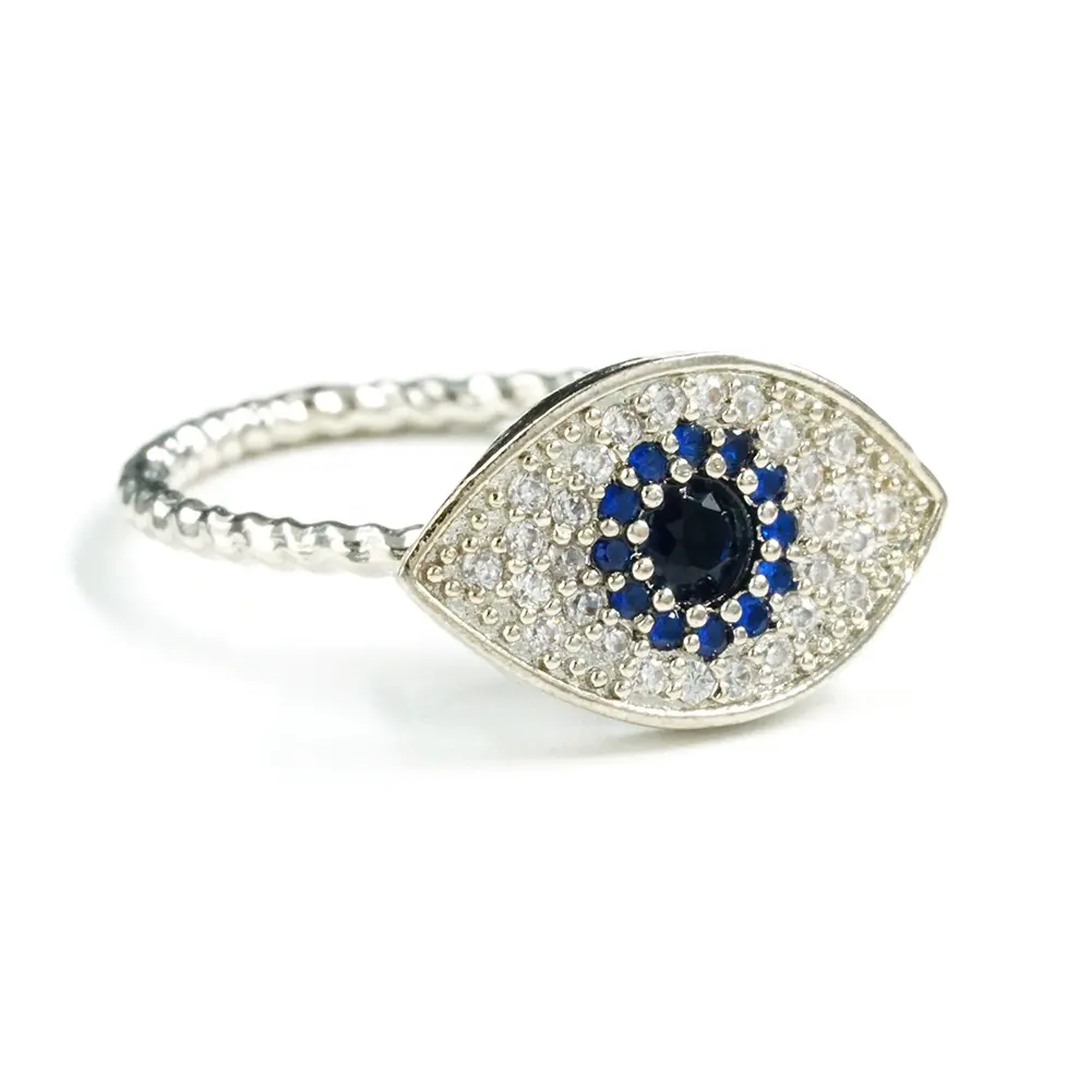 مجوهرات نسائية بحلقة عين من الزركونيا المكعبة باللون الأزرق مناسبة للنساء لتخفيف التوتر