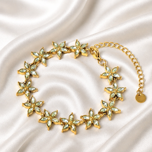 Pulsera de Cadena con Eslabones de Flores en Acero Inoxidable Chapado en Oro, con Colgante y Diamantes de Imitación, Regalo de Joyería para Mujer - Product Image 4