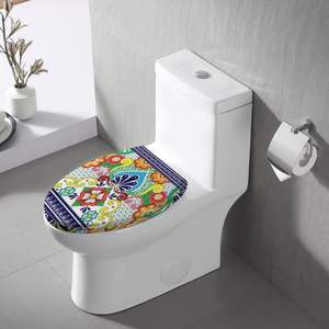 Asiento de inodoro alargado de resina inspirado en la <span class=keywords><strong>Talavera</strong></span> mexicana con bisagras de cierre silencioso y fácil instalación en stock - Product Image 1