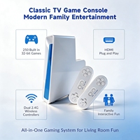 Console de jeu avec deux manettes sans fil 2.4G, 250 jeux intégrés 32 bits, console de jeu à détection de mouvement Plug & Play pour la famille et les enfants