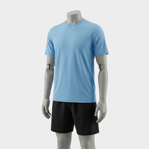 Men's <b>Light</b> Blue Crew Neck Short Sleeve Moisture Wicking Polyester T-Shirt Regular Fit Solid Color Summer Athletic Wear - Product Image 1