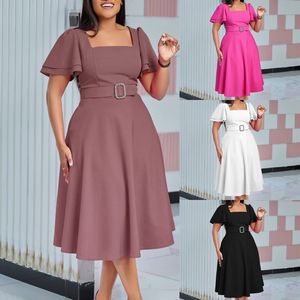 C8629 <span class=keywords><strong>Vestidos</strong></span> de Verano a la Moda para <span class=keywords><strong>Mujer</strong></span> Casuales con Mangas Acampanadas Cuello Cuadrado y Cintura Alta Elegantes para Dama y Oficina - Product Image 1