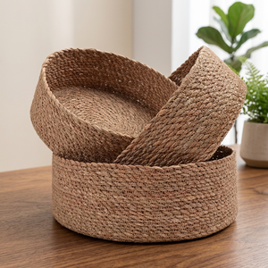 Paniers de rangement ronds multifonctionnels écologiques en jonc de Coco tressé moderne, peu profonds, en osier, pour le service du pain, des fruits et la conservation des aliments - Product Image 2