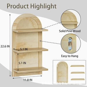 Wooden <b>Wall</b>-<b>Mounted</b> <b>Shelf</b> 3-Tier Arched Design For Books Plants Home Storage Organization - Product Image 4