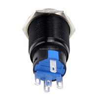 Bouton poussoir en aluminium anodisé anti-vandalisme avec anneau lumineux LED bleu 19 mm, interrupteur marche/arrêt, étanche IP67
