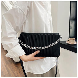 Bolso de Mensajero Vintage para Mujer, de PU, Pequeño, Cuadrado, con Cierre de Cremallera, Textura Plisada, Cadena para el Hombro - Product Image 5