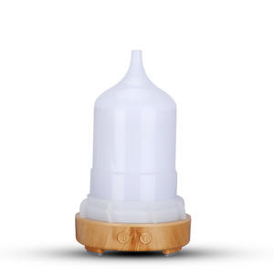 Diffuseur d'arômes 100 ml, humidificateur électrique avec lumière LED pour usage domestique, base en bois grainé blanc et noir - Product Image 4