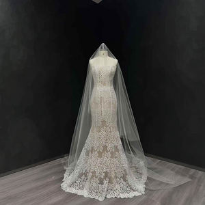 Robe de mariée sirène moderne NT22 à col bateau, appliques florales en cristal, dos lacé, traîne chapelle pour femme - Product Image 1