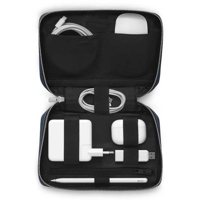 Multiple Pockets and Elastic Straps Leather Cable Package Bag Accessories Tech Travel Cable Organizer Bag