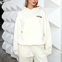 Ensemble sweat à capuche et pantalon de survêtement en molleton de coton blanc épais 460 GSM personnalisé pour femme, respirant, avec impression en relief, style décontracté