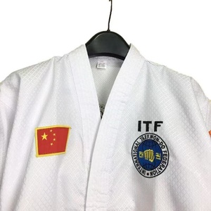 Pantalones de uniforme de entrenamiento de <span class=keywords><strong>Taekwondo</strong></span> ITF unisex personalizables Quteng, tela acanalada, transpirable y duradera, uniforme de <span class=keywords><strong>taekwondo</strong></span> ITF - Product Image 2