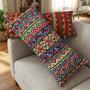 Coussin lombaire personnalisable en coton 100% pour la thérapie par massage, broderie à la main, décoration intérieure, housse de coussin brodée 14x32 pouces - Product Image 3