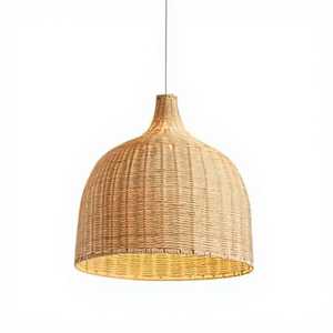 Lampe suspendue en rotin tissé à la main, lampe suspendue en lattes tissées naturelles, luminaire de plafond contemporain en forme de dôme, à intensité variable, CRI 95 élevé pour <span class=keywords><strong>le</strong></span> salon - Product Image 1