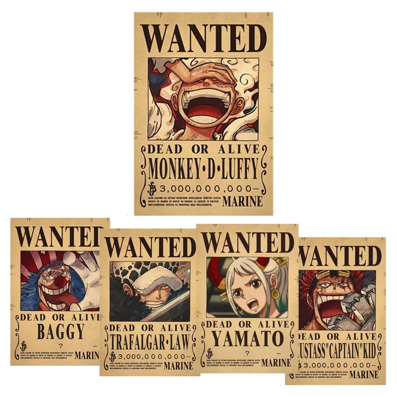 144 Styles New Bounty Amount New Luffy Brook Wanted Posters Cartoon Placard Home Decoration Retro Kraft Paper Anime Poster
