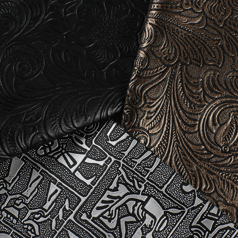 0.8mm Embossed Vintage Edget Style Dragon Flower Pvc Synthetic Leather for Package Decorative Faux Leather Fabric
