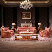 Ensemble de canapés de luxe en cuir style européen en bois d'ébène, mobilier de salon sculpté en bois massif pour villa, grand format, combinaison modulable 123