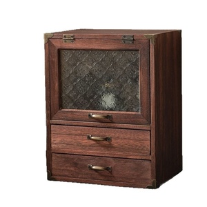 Retro Desktop Storage Cabinet Cosmetic Snacks Sundries Tea Set Tea <strong>Cup</strong> Sideboard Multi-layer Wood Grain Rectangular - Product Image 5