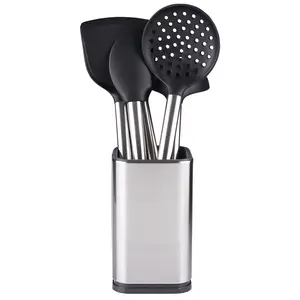Kitchenware Storage Container 6pcs Set Silicone Soup Spoon Spatula Funnel Kitchen Draining Stainless Steel Utensil Holder
