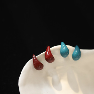 Women's Non-Fading Gold-Plated Stainless Steel <b>Earrings</b> | Retro Enamel Drip Oil Studs Wholesale - Product Image 5