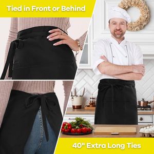 Delantal de Servicio Largo de 22 x 34 Pulgadas, Negro, con 3 Bolsillos, Delantales de Bistro para Hombres y Mujeres, Camareros, Camareras, Chefs, Impermeables - Product Image 3
