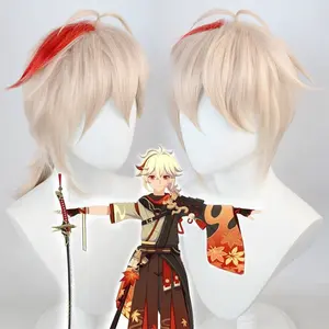 Genshin วิกผมอนิเมะ Kaedehara <span class=keywords><strong>Kazuha</strong></span>,วิกผมผสมสีแดงชมพูเข้มขนาดกลาง45ซม. - Product Image 1