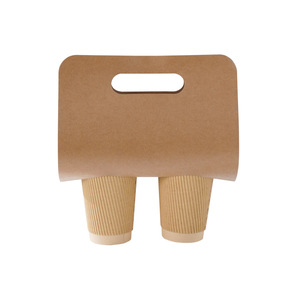 <b>Disposable</b> Kraft Paper Coffee <b>Cup</b> Carrier Single Double <b>Cup</b> Holder Takeaway Coffee <b>Cup</b> Tray Foldable Handheld Drink <b>Cup</b> Carrier - Product Image 1