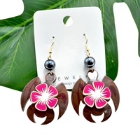 Boucles d'Oreilles Hawaïennes Bijoux Bohèmes de Samoa avec Tortue de Mer et Fleur pour Femmes Filles Cadeaux