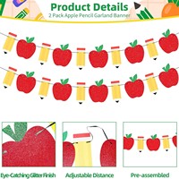 Bannière en papier crayon pomme pour la rentrée scolaire, décorations de classe, bannières durables pour enseignants et accessoires photo