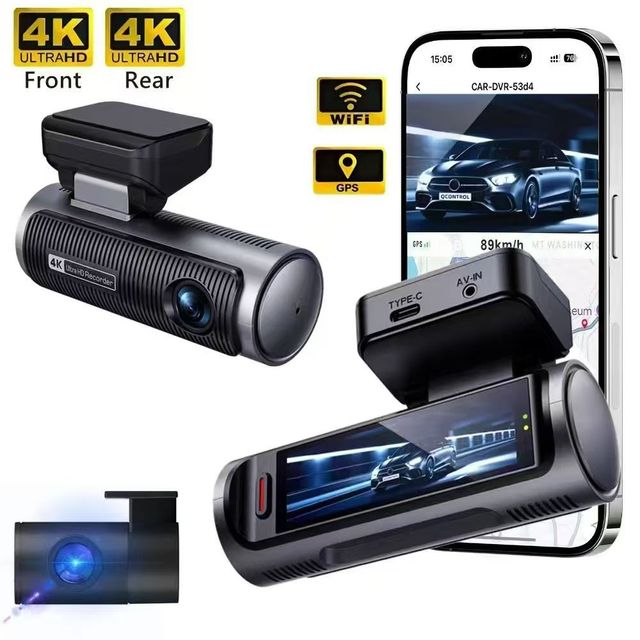 Mini Car Dvr Dashboard Camera 4K+4K Front  and Rear Dual Lens Dash Cam 4k Wifi Gps HD 4k Dashcam