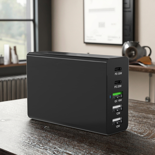 65w Charger Gan Multi 5 Port USB A+C PD3.1 QC Power With Desktop Charging Station Mobile Phone 30W 15W 65W Wall Charger Adapter