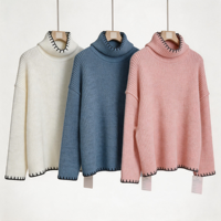 Pull en acrylique pur à col montant pour femme, style décontracté ample, épais, style coréen, résistant à la décoloration
