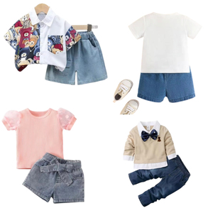 Ensembles de vêtements d'été en coton pour enfants avec débardeurs, shorts en jean et robes sans manches – Tenues pour filles et garçons – Lots de vêtements en stock - Product Image 4
