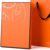 Sac en papier orange avec logo personnalisé imprimé, poignée en ruban, finition mate, luxe, pour vêtements, bijoux, vente au détail et shopping