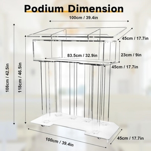 Podio de Acrílico Transparente con 4 Ruedas, Púlpito de Plexiglás de 10 mm para Iglesias con Luz LED y Estante de Almacenamiento - Product Image 3