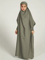 Vente en gros Ramadan Moyen-Orient Enfants Filles Musulmanes Vêtements Islamiques Robes longues Abaya pour enfants Manches chauve-souris unies Abaya de prière arabe