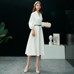 White V-Neck A-Line Chiffon Bridesmaid Dress Natural Waistline Elegant Party Wedding Guest Dress Spring Summer - Product Image 1