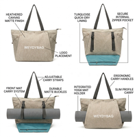Sac de transport personnalisé pour tapis de yoga avec cordon de serrage, sac de Pilates en lin, porte-tapis de yoga Weydybag, sac fourre-tout de sport en gros avec poches pour femmes
