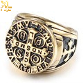 Vente en gros d'anneaux unisexes en acier inoxydable plaqué or 18 carats, style hip-hop rétro, anneau de la croix sainte, anneau d'exorcisme - Product Image 2