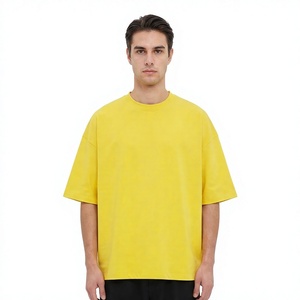 เสื้อยืดผู้ชายไซส์ใหญ่ สีเหลือง แขนสั้น คอกลม ผ้าถักเนื้อนุ่ม 100% ผ้าฝ้าย สีพื้น สไตล์สตรีทแวร์ - Product Image 1