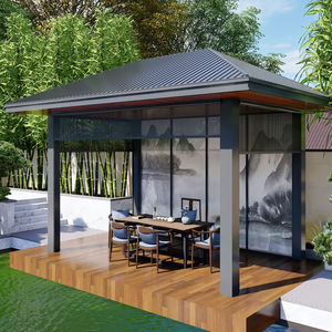 Pergola motorisée <span class=keywords><strong>en</strong></span> aluminium pour extérieur avec auvent rétractable, parois latérales <span class=keywords><strong>en</strong></span> verre, capteur de vent et pare-soleil pour jardin et piscine - Product Image 5