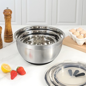 Nhiều Kích cỡ Bát thép không gỉ với tùy chỉnh vắt tay Nắp trong suốt Silicone đáy đo lường lò vi sóng bát - Product Image 4