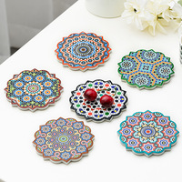 Sous-verre en céramique marocaine gaufrée, motif géométrique doré, antidérapant, absorbant, pour la décoration de table et de cuisine