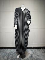 Abaya élégante à rayures noires et blanches, coupe ample, couverture à manches longues, tenue quotidienne, commandes en gros