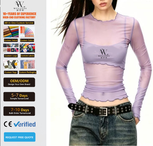 T-Shirt da Donna Personalizzate a Maniche Lunghe in Rete, Stampa a Sublimazione Termica, Vestibilità Slim, Traspiranti, Nuova Tendenza Abbigliamento Femminile - Product Image 1