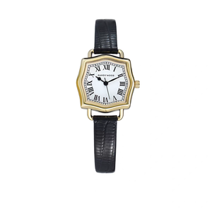 Orologio da Donna Vintage Stile Retrò con Quadrante Poligonale, Cinturino Nero e Oro - Product Image 1