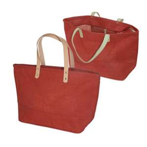 Sac fourre-tout en jute avec logo personnalisé, poignée en cuir écologique, sac de courses avec fermeture éclair - Product Image 2