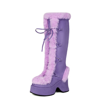 WETKISS Grande taille 43 Bottes gothiques épaisses Bottes compensées hautes à plateforme Bottes au genou Bottes chaudes en fourrure Chaussures pour femmes Vente en gros
